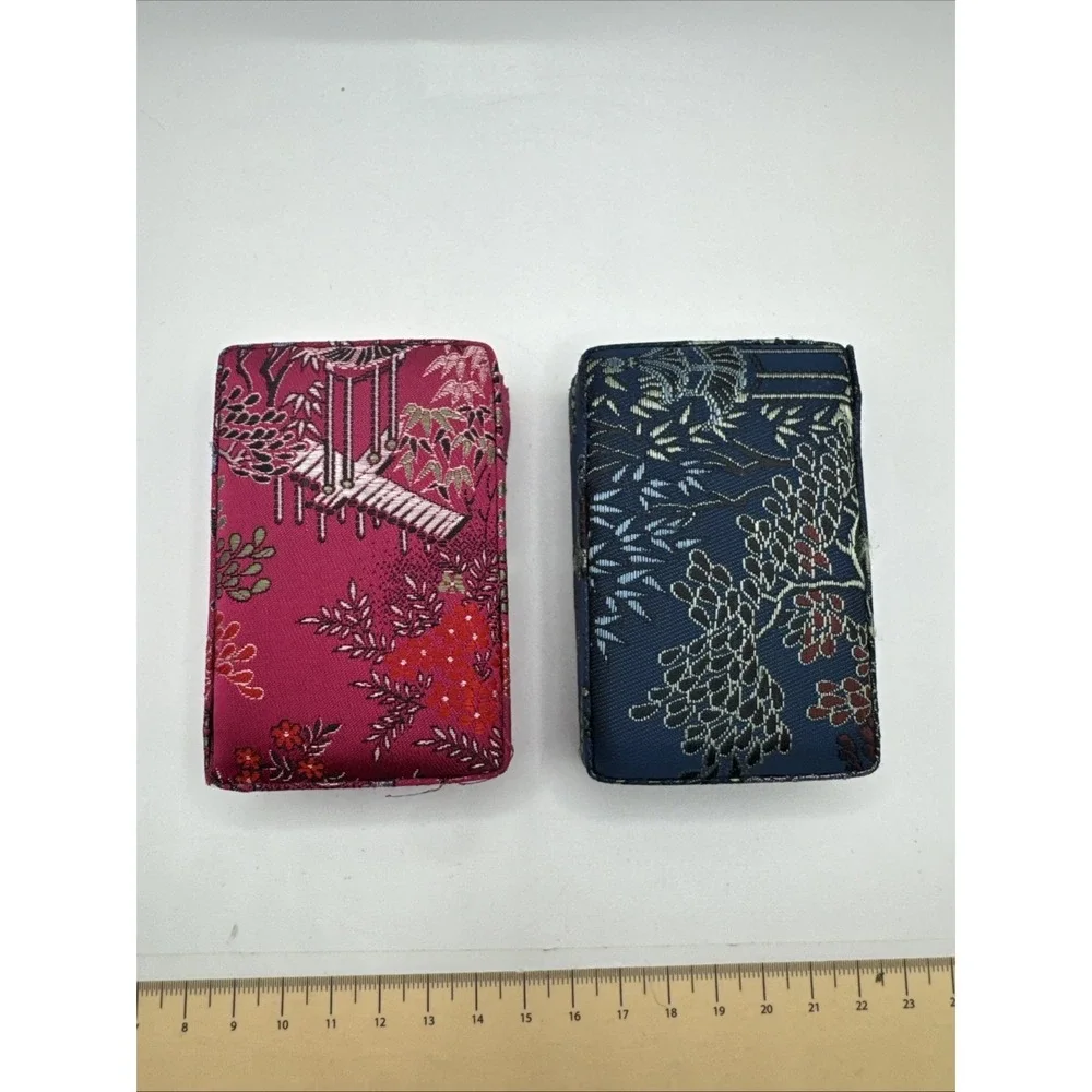 Set Of 2 Asian Ring Jewelry Box Compact Fabric Floral Portable - Rectangle